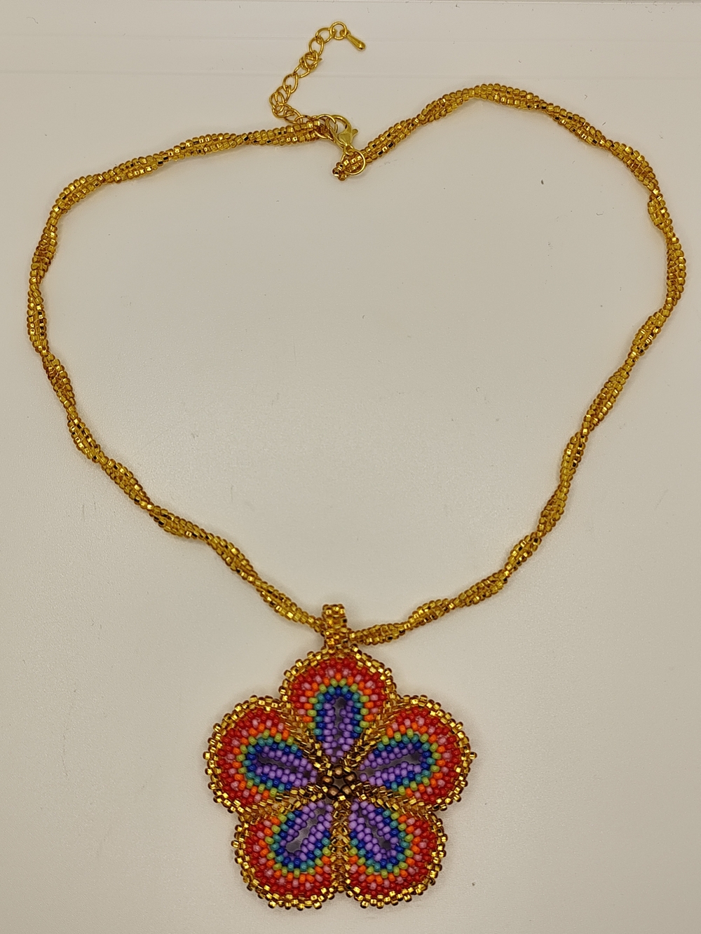 Gold-Tone Multicolor Beaded Flower Necklace